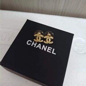 CHANEL Gold Logo Earrings